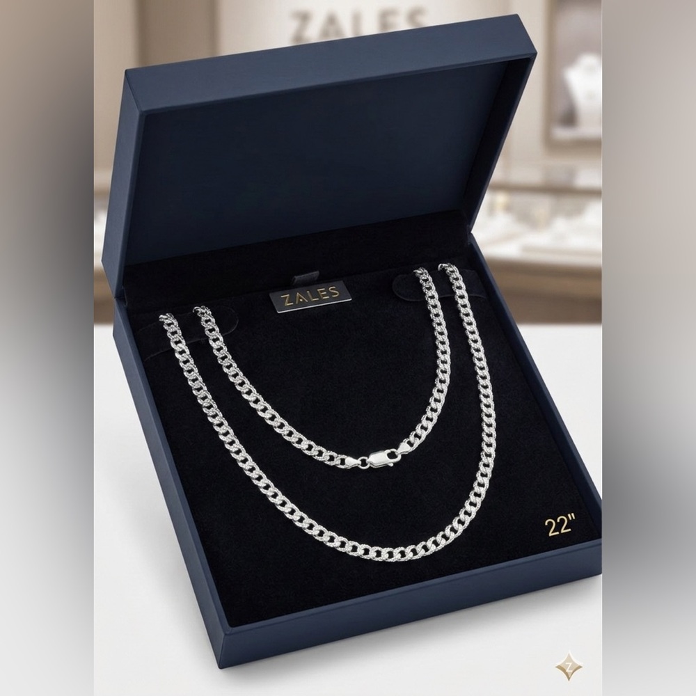 Zales Men's 22” Diamond-Cut Curb Chain 925 Sterling Silver Made in Italy